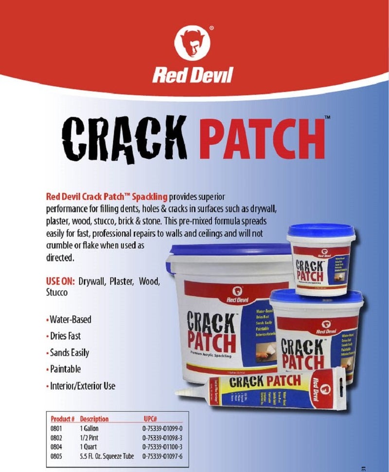 Red Devil ريد ديفل 0802 باتش كراك بريميوم أكريليك سباكلينغ، 1/2 باينت - Image 2